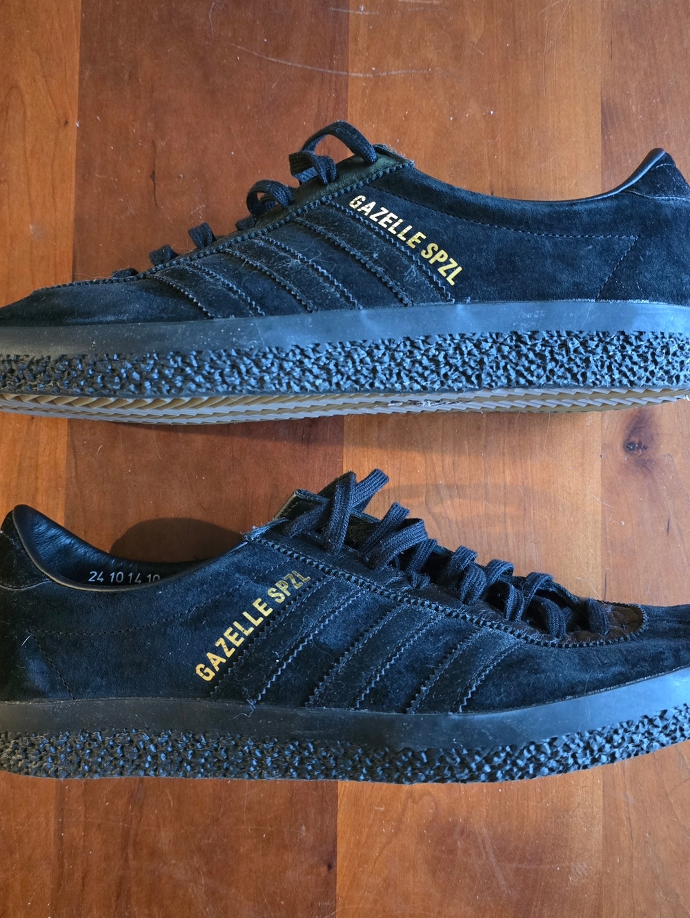 Adidas, Gazelle SPZL Black Suede Sneakers with Gold Logo, Men's 11